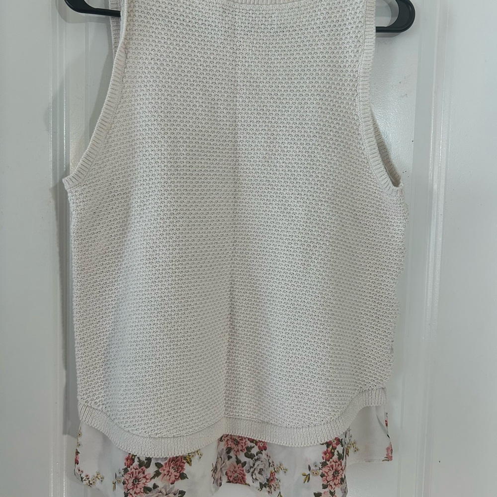 LOFT Cream Sleeveless Asymmetrical Tank Top with flowered bottom